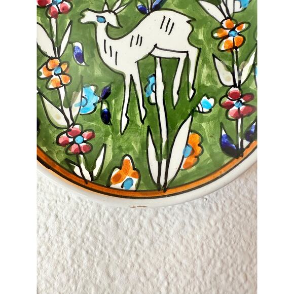 Vintage Hand-Painted Deer Floral Plate Made in Jerusalem - Picture 2 of 4